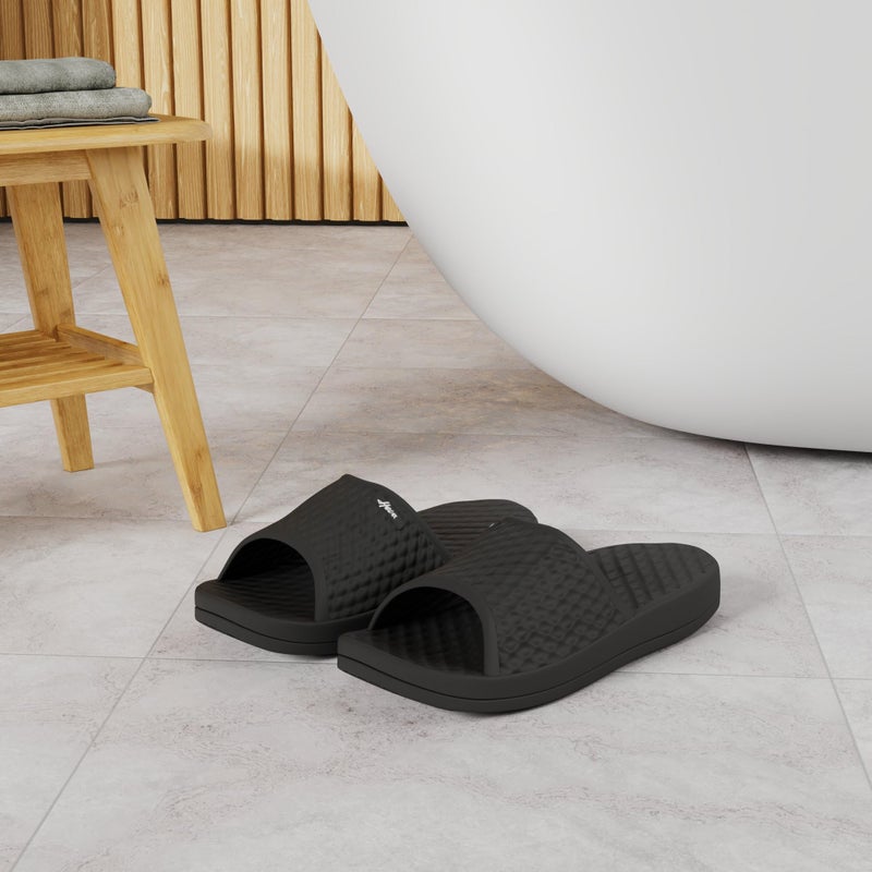 FUNKYMONKEY Mens Bathroom Shower Slippers Indoor Home Beach Non Slip Sandal (9 M US, Black) - Image 2